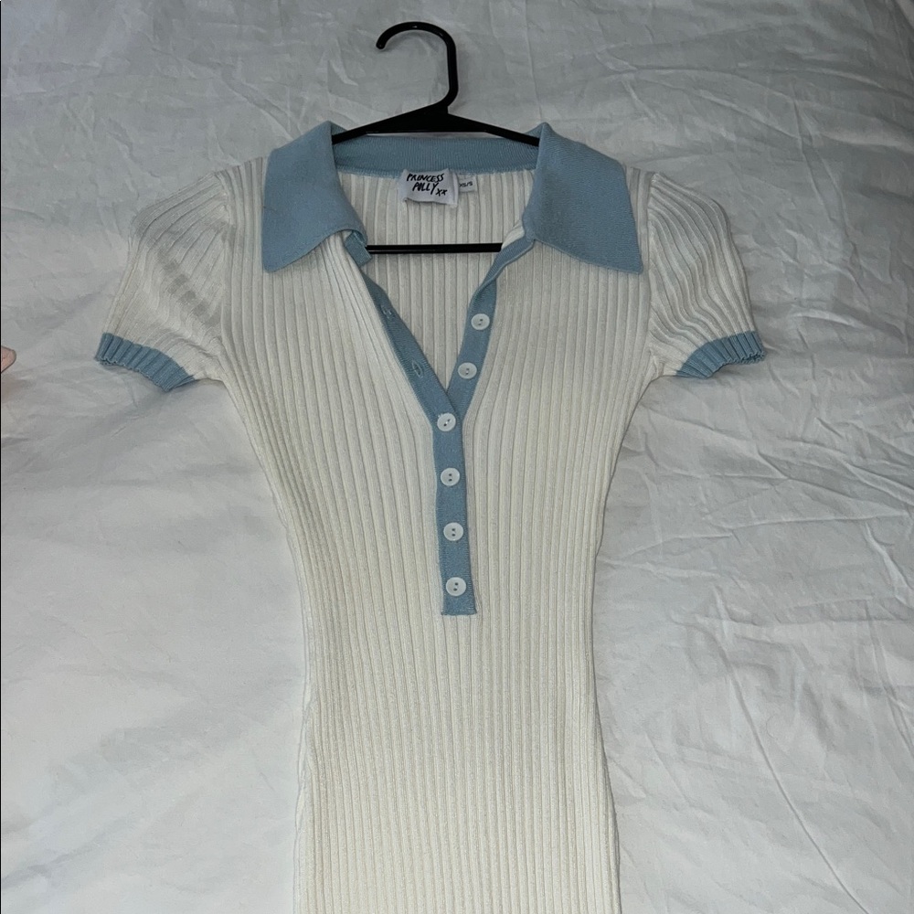 Princess Polly White and Blue Ribbed Polo Dress - Picture 3 of 3